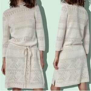 Zadig & Voltaire Cecily Monogram Long Sleeve Sweater Dress Ivory Size XS